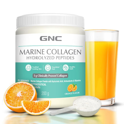 GNC Marine Collagen|200 Gm|Type 1 & Type 3 Collagen|Hydrolyzed Peptides |Hyaluronic Acid|Biotin |Vitamin C &E |Grape Seed Extract |Rosemary Extract |For Radiant & Youthful Skin,2 count,200 grams