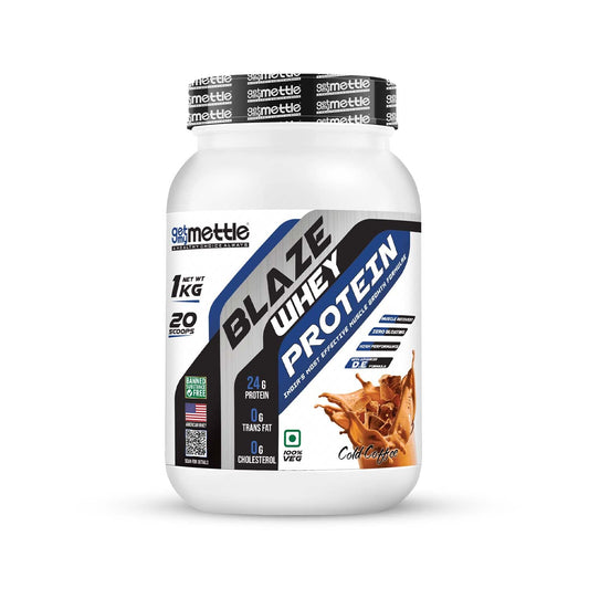 Getmymettle Blaze Whey Protein - Cold Coffee, 1Kg: 24g Protein, 10.66g BCAA, 8.0