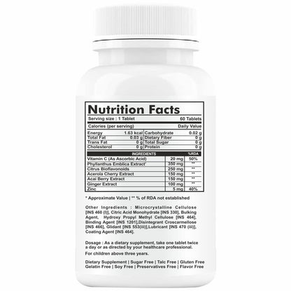 FORESTHERBS Vitamin C immunity Booster For Kids With Zinc supplements, Citrus Bioflavonoids, Superfoods, Amla, Acerola Cherry, Acai Berry, & Ginger Powder Extract - 60 No Sugar chewable Tablet pack