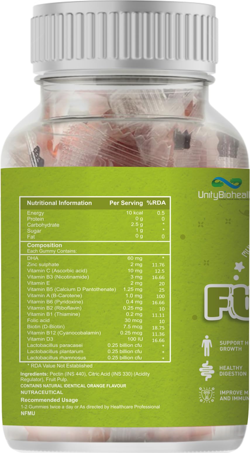 UNITY BIOHEALTH Funnutri Multivitamin Gummies for Kids Men & Women Supplement With Biotin, Essential Multi Vitamin For Healthy Growth, Development and immunity boosters for adults - 30 Gummy Bears