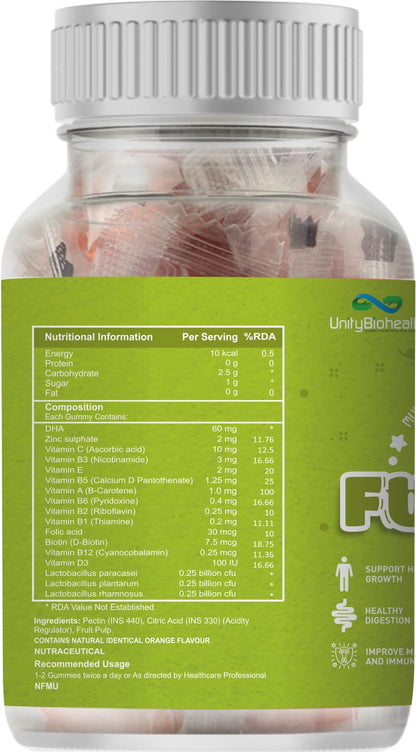 UNITY BIOHEALTH Funnutri Multivitamin Gummies for Kids Men & Women Supplement With Biotin, Essential Multi Vitamin For Healthy Growth, Development and immunity boosters for adults - 30 Gummy Bears