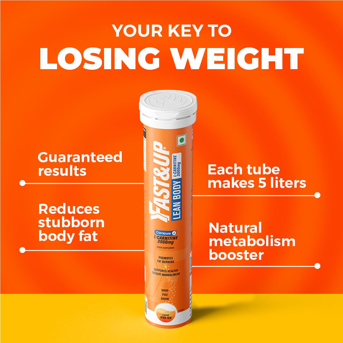Fast&Up L-Carnitine 2000mg Effervescent Tablets | Premium Carnipure® Carnitine Supplement | Helps Convert Fat into Energy, Supports Weight Loss, Fat Burn & Lean Muscle | Peach Iced Tea Flavour, 20 Tabs (Pack of 1)