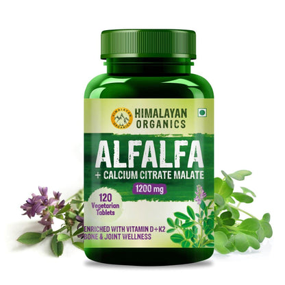 Vlado’s Himalayan Organics Alfalfa Calcium Citrate Malate 1200Mg Enriched With Vitamin D+k2,Mk7,B12,Zinc & Magnesium | Boost Immunity | Good For Bone, Joint & Muscle Health - 120 Veg Tablets