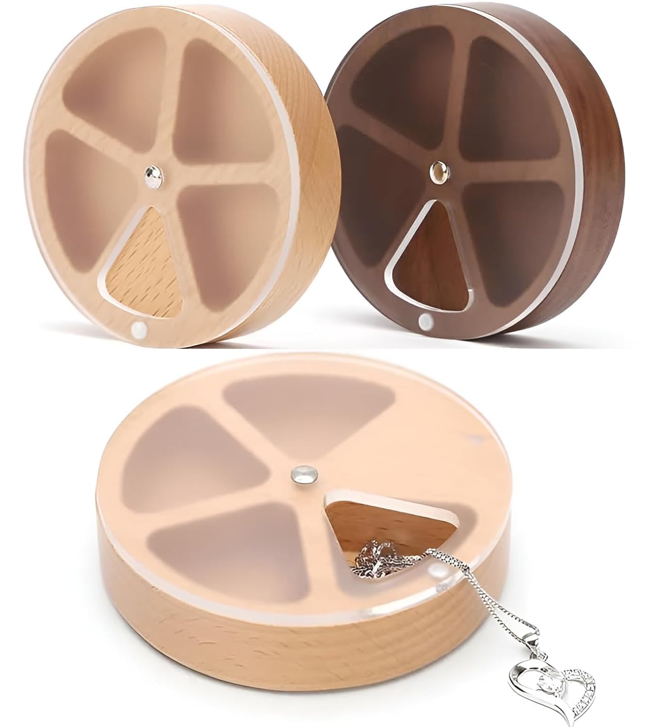 Wooden Pill Organizer Medicine Holder Tablet Box Daily Pill Case Weekly Pill Box Round Pill Dispenser with Rotating Lid Compartment Storage Vitamin Supplement Container Portable Eco Friendly Natural Wood Health Care Organizer for Home Travel Senior Care (