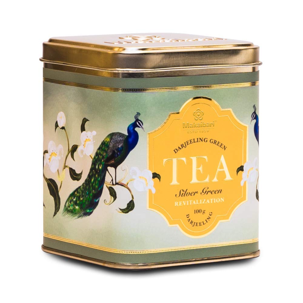 Makaibari Tea Treasures Silver Green Darjeeling Loose Long Leaf Green Tea | USDA Certified Premium Tea | Anti-Oxidants, Immunity Booster | Tin Caddy | 100g