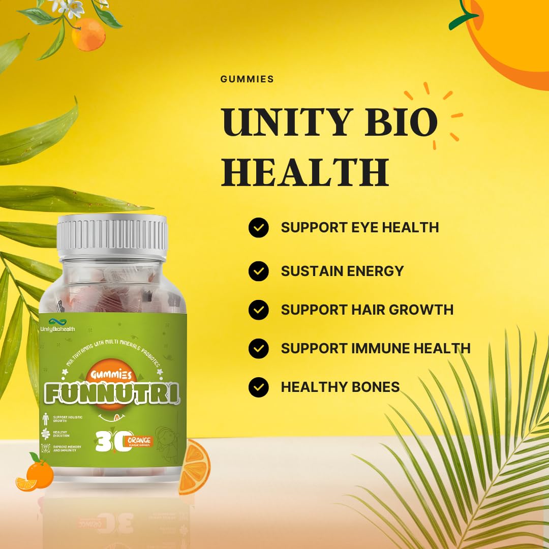 UNITY BIOHEALTH Funnutri Multivitamin Gummies for Kids Men & Women Supplement With Biotin, Essential Multi Vitamin For Healthy Growth, Development and immunity boosters for adults - 30 Gummy Bears