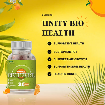 UNITY BIOHEALTH Funnutri Multivitamin Gummies for Kids Men & Women Supplement With Biotin, Essential Multi Vitamin For Healthy Growth, Development and immunity boosters for adults - 30 Gummy Bears