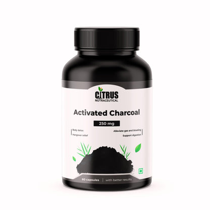 CITRUS NUTRACEUTICAL Activated Charcoal 250 mg Capsules – Natural Detox Supplement for Digestion & Gas Relief – 60 Veg Capsules (Pack of 2)