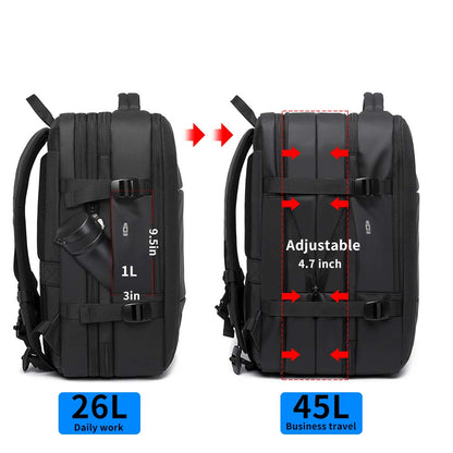 BANGE Travel Backpack, Carry On Backpack Durable Convertible Duffle Bag Fit for 17.3 Inch Laptop and Women, BLACK, LARGE-BLACK-45L, Business