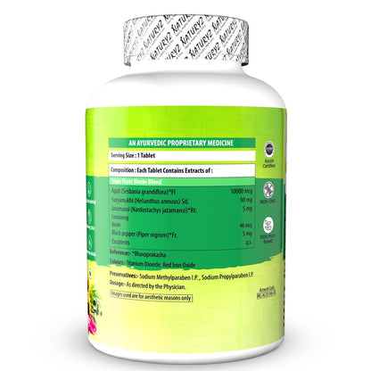 Naturyz Veda Triple Plant Biotin For Hair Growth | 100% Rda Biotin| Sesbania Agati | With 3 Vegan Sources | Stronger & Increased Hair Density | Shinier Nails | Glowing Skin - 60 Tablets