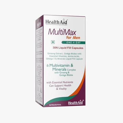 HealthAid MultiMax for Men |120 Vegetarian Liquid fill Capsules| With Ginseng, Z