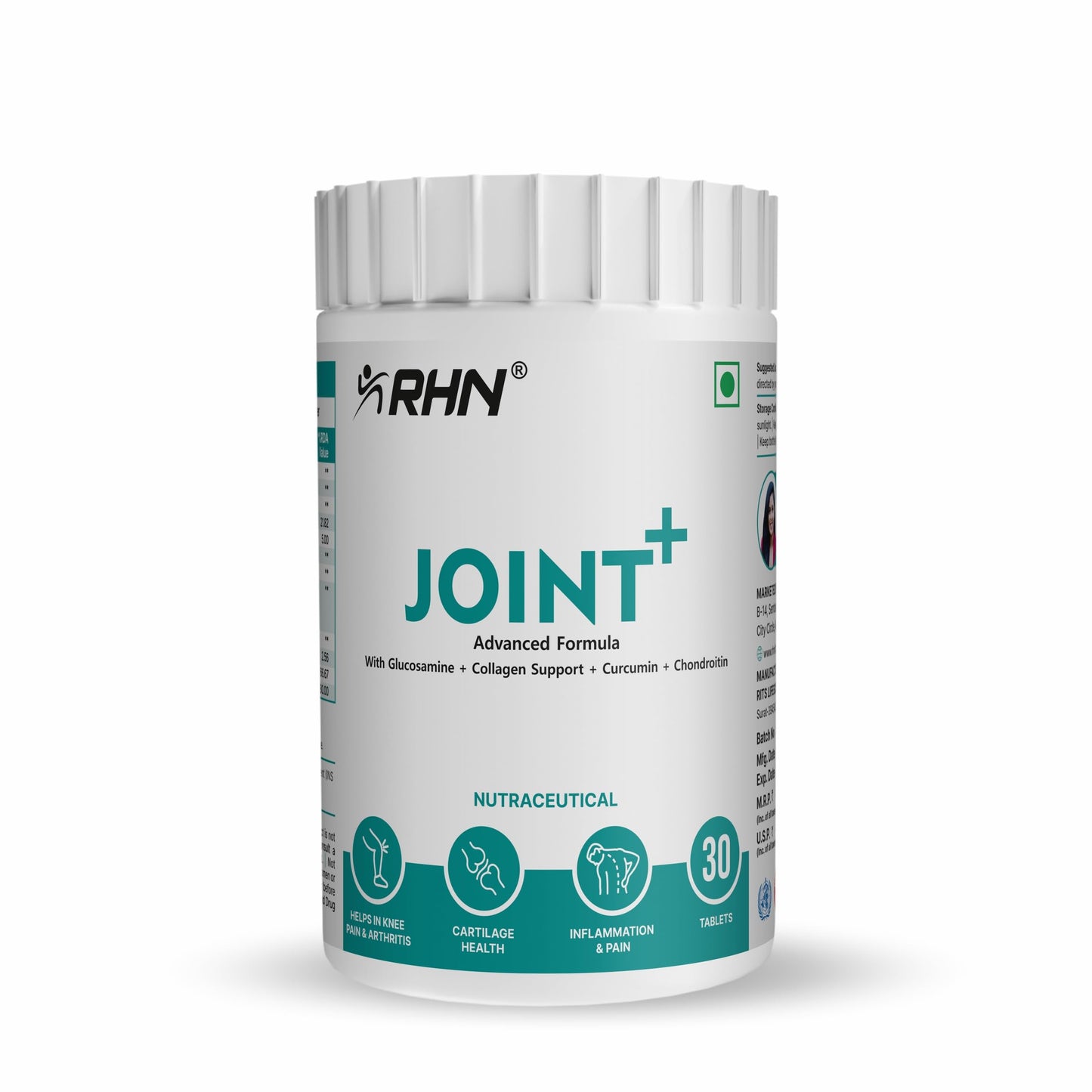 RHN Joint Plus | Glucosamine, Collagen Support, Curcumin & Chondroitin | Bone & Joint Health Supplement | 30 Tablets