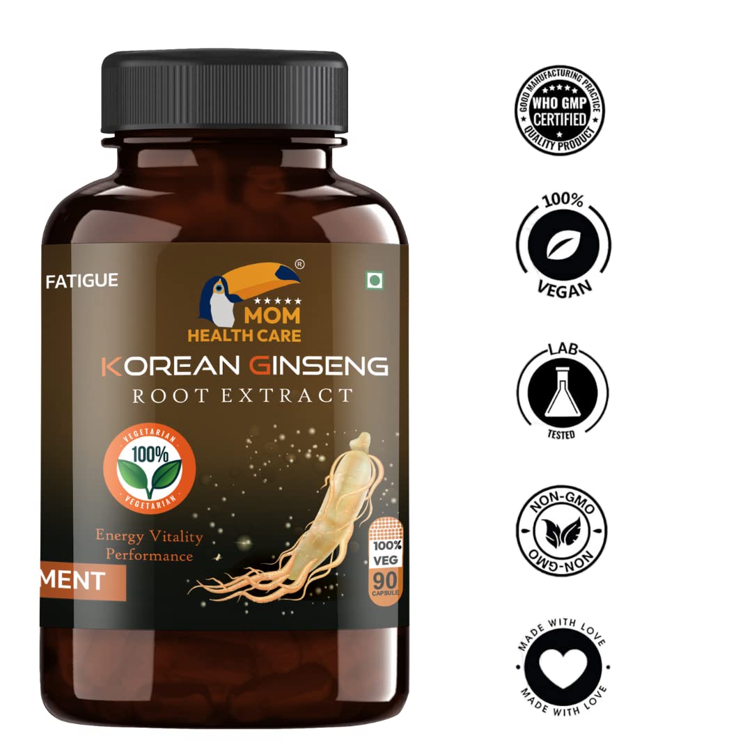 Mom Health Care Korean Ginseng For Men | Supports Brain Function | Help for Boosts Immunity | Relieves Stress For Muscles Pure & Organic 90 Capsule