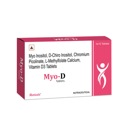 Reticals PCOS, PCOD management for women- Myo-inositol, D-Chiro Inositol, L-Methylfolate Vitamin D3, Chromium picolinate, Pack of 30 Tablets