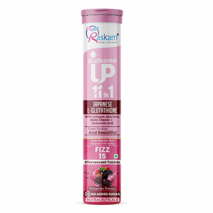 Raskam Glutathione Tablets Japanese L Glutathione 15 Effervescent Tablet In Mixberry Flavour With Collagen Aloevera Biotin Vitamin-c Hyaluronic Acid For Skin Glow & Hydration (Pack of 1)