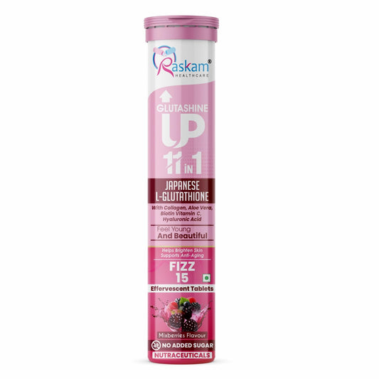 Raskam Glutathione Tablets Japanese L Glutathione 15 Effervescent Tablet In Mixberry Flavour With Collagen Aloevera Biotin Vitamin-c Hyaluronic Acid For Skin Glow & Hydration (Pack of 1)