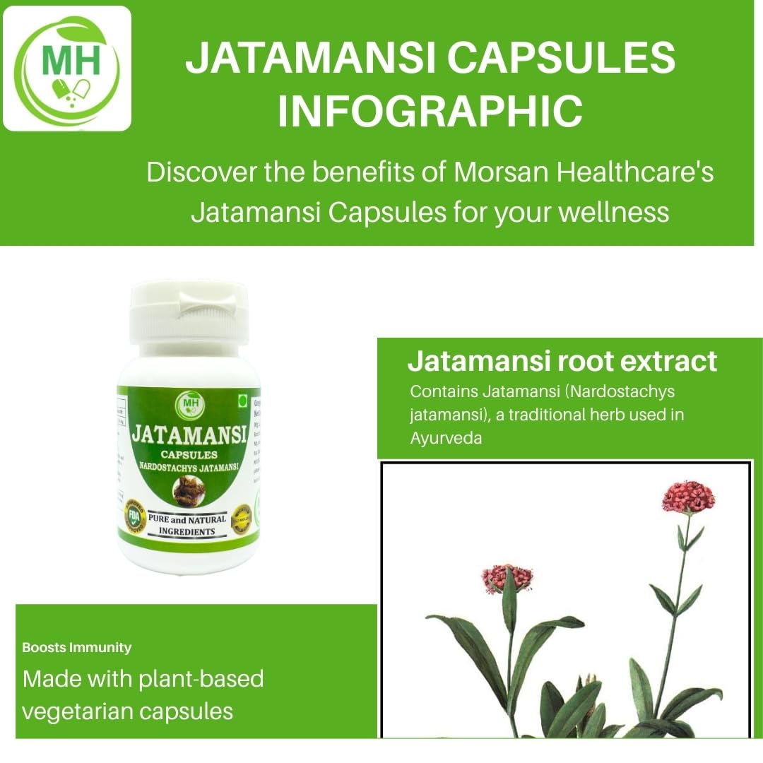 MORSAN HEALTHCARE | Jatamansi Capsules 500mg – 60 Count | Vegetarian | Plant-Based | Herbal Supplement | No Artificial Additives | Gluten-Free | Organic (pack of 1)