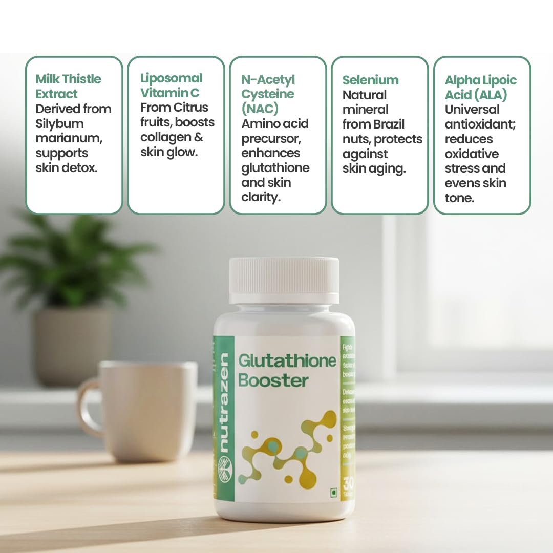 Nutrazen Glutathione Booster - 30 Tablets | Skin Brightening, Anti-Oxidant