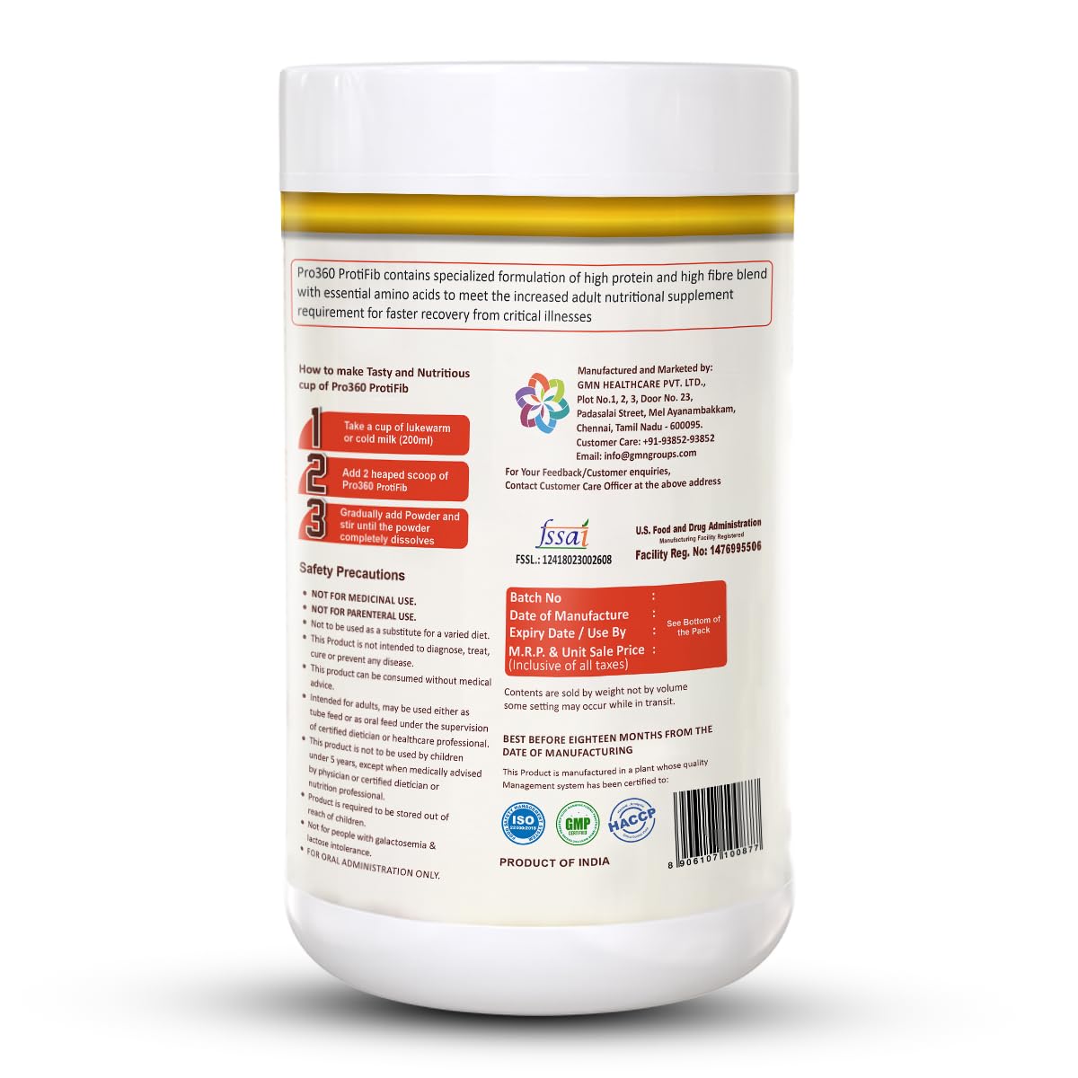 Pro360 Protifib HPHF High Protein High Fiber Nutritional Supplement Powder for Recovery from Critical Illness with 30 Vital Nutrients - 45g of Protein, 13g of Fiber - Vanilla Flavor - 200g pack