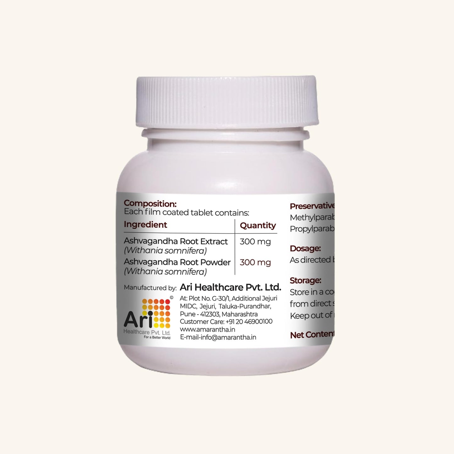 Amarantha Ashvagandha Tablet (30 Tablet) | Supports Stress Management, Sound Sleep, Calm Mind & Immunity | Ayurvedic Herbal Supplement for Men & Women