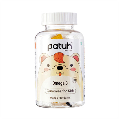 PATUH HEALTHCARE Junior Omega 3 Gummies (4 years & above) 100% Vegetarian Formula, Omega Veg Kids Gummies for Healthy Heart, Brain & Joints, Natural Mango flavor (Pack of 1)