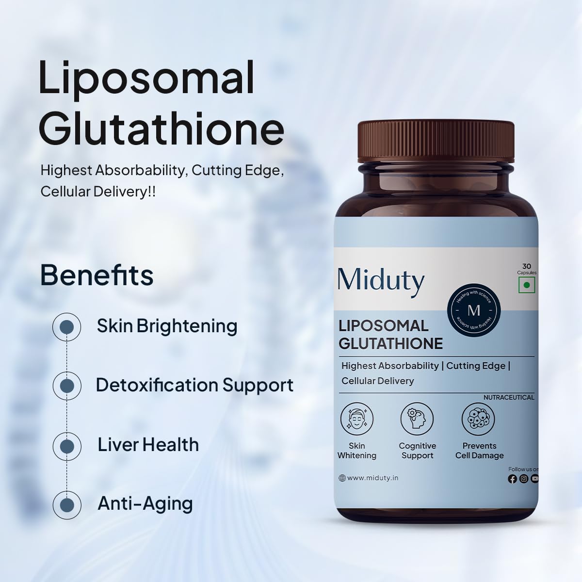 Miduty Liposomal Glutathione 650 mg - Highest Bioavailability & Absorba- image 8