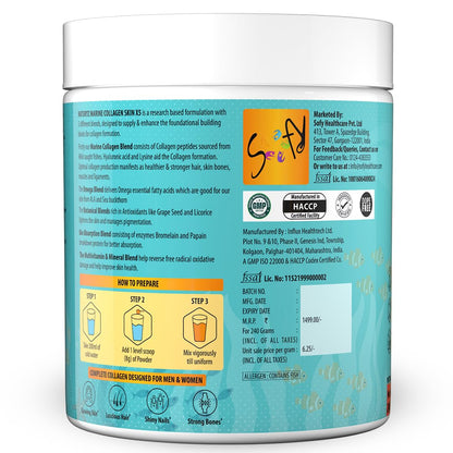 NATURYZ Marine Collagen Skin X5 for Women & Men | Premium Collagen Peptides | Power of 5 Blends | Hyaluronic acid, Biotin & Vitamin E | Supports Skin Radiance, Healthy Hair, Nails, Bone & Joints – 240g(Lemon Flavour)