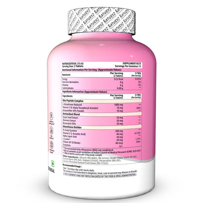 NATURYZ High Potency L-Glutathione 1000mg per serving Glow Supplement for Women & Men | Highest 11 Nutrients | Skin Peptide Complex for Depigmentation | Antioxidant Blend | Glutathione Builder for Radiant & Brightening Skin - 30 Tablets