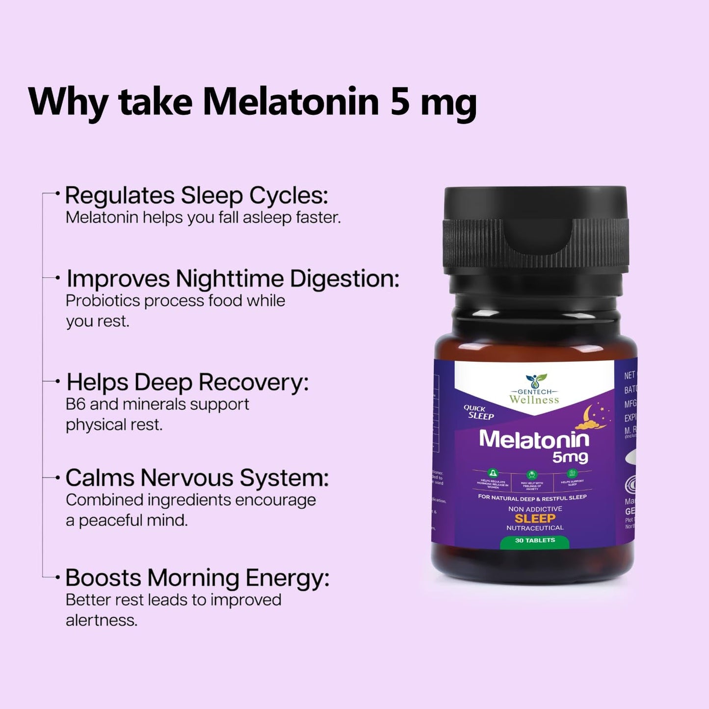 Gentech Wellness Melatonin 5mg tablets for natural deep & restful sleep
