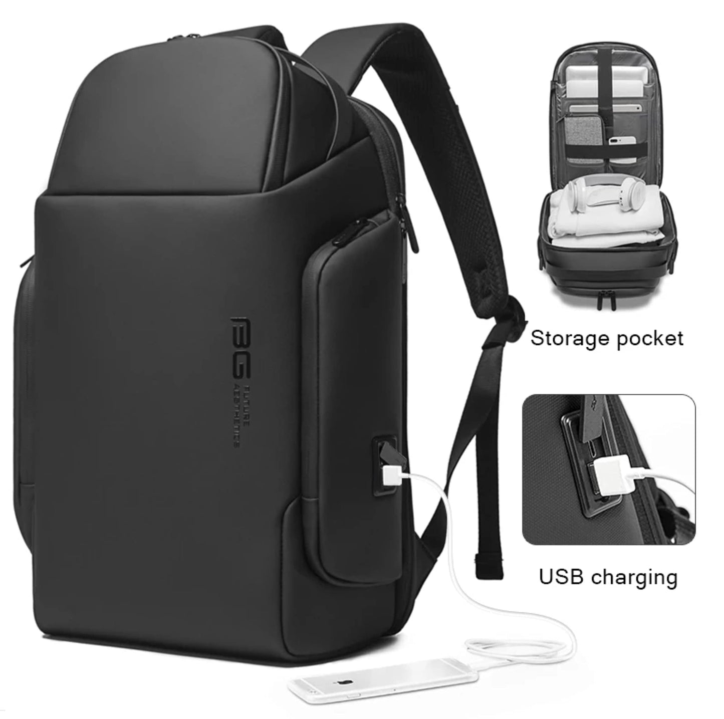 BANGE Smart Trendy 20L Durable Oxford Backpacks Anti-Theft USB Waterproof 1.2KG W 15.6in Laptop School Travel Black Bags,7277,Large