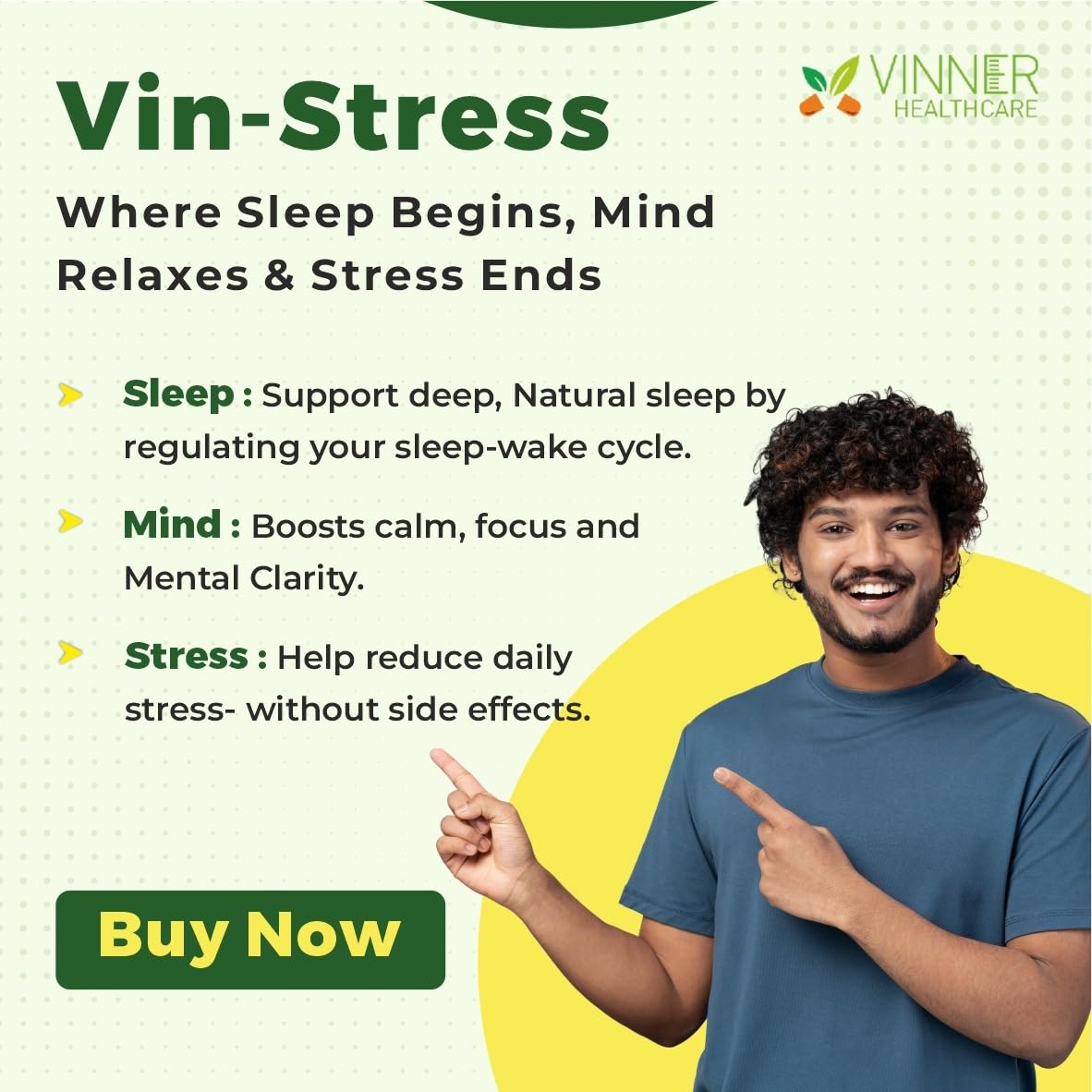 Vin-Stress Capsules | Ayurvedic Stress Relief & Sleep Support | Herbal Supplement with Ashwagandha, Shankhpushpi, Brahmi, Jatamansi, Tagar & More | 60 Capsules
