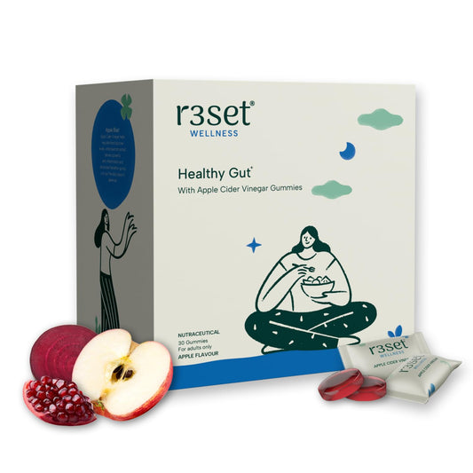 R3SET Apple Cider Vinegar Gummies | Daily Support for Weight Gain, Bloating, Poor Digestion & High Blood Sugar | No Harsh Vinegar Taste | ACV with Beetroot, Pomegranate Extract & Folate – 30 Gummies