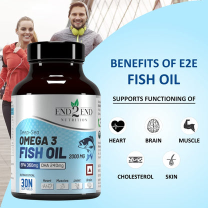 End2End Nutrition Omega 3 Fish Oil Capsules for Men & Women | Heart, Brain, Joint, Eye & Skin Health | 2000mg Fish Oil with 360mg EPA & 240mg DHA - 30 Capsules