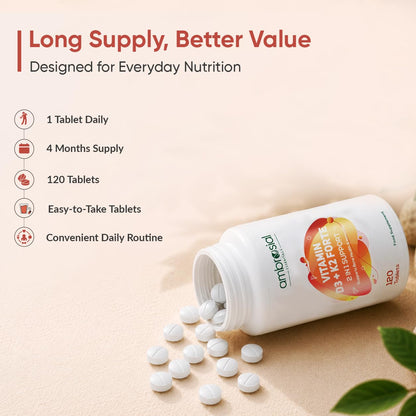 Ambrosial Vitamin D3 K2 Forte 120 Tablets | Vitamin D 3 k 2 Supplement for Bone, Heart & Immune Health Vitamin D3 (600 IU) with MK-7 Vitamin K2 | Plant-Based High Absorption Daily supplements