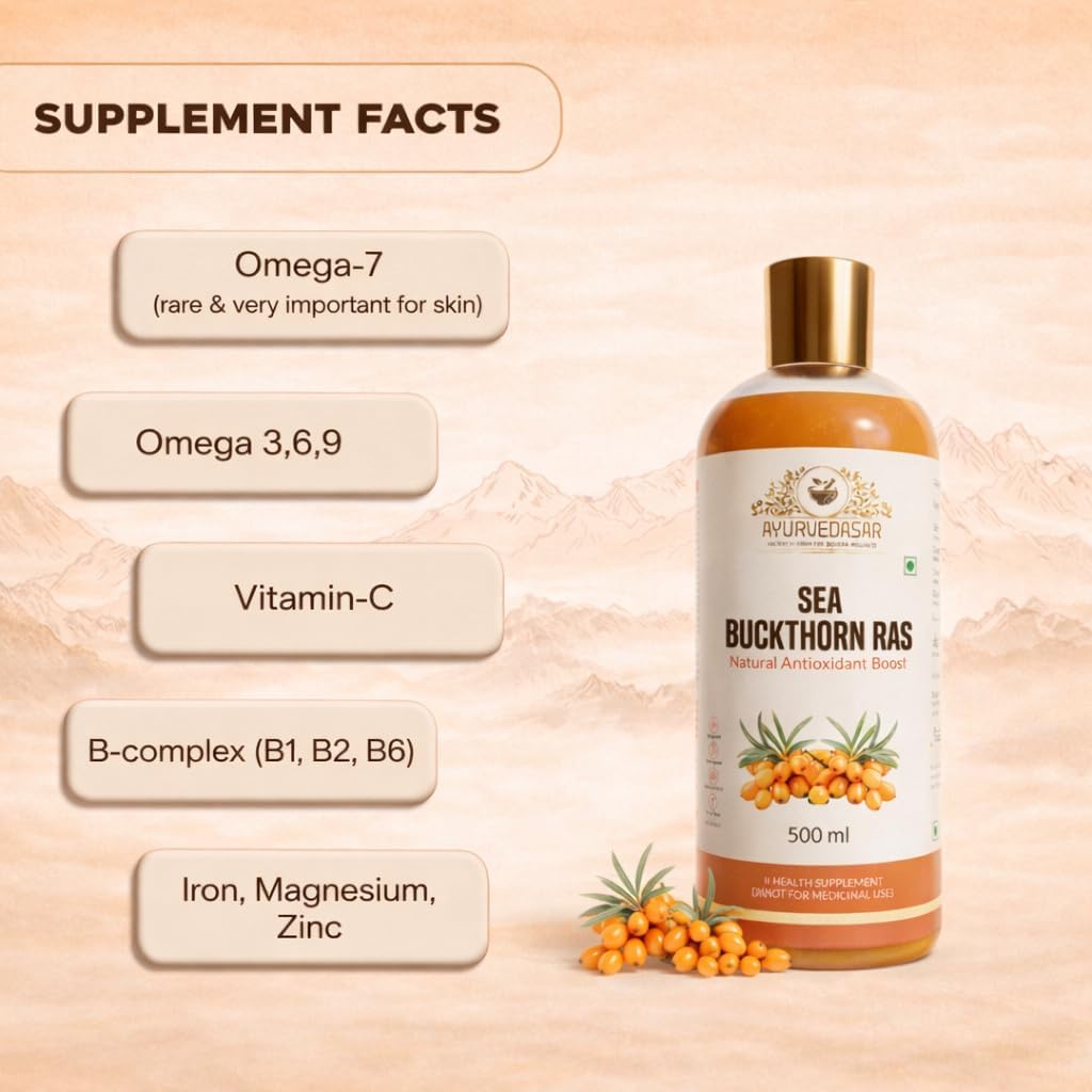 Sea Buckthorn Pulp Concentrate 500ml | Cold-Pressed | Rich in Vitamin C, Omega 3, 6, 7, 9 & Antioxidants | Immunity, Skin Glow & Gut Health Support | Nutritional Supplement for Total Body Care & Wellness (Pack of 2)