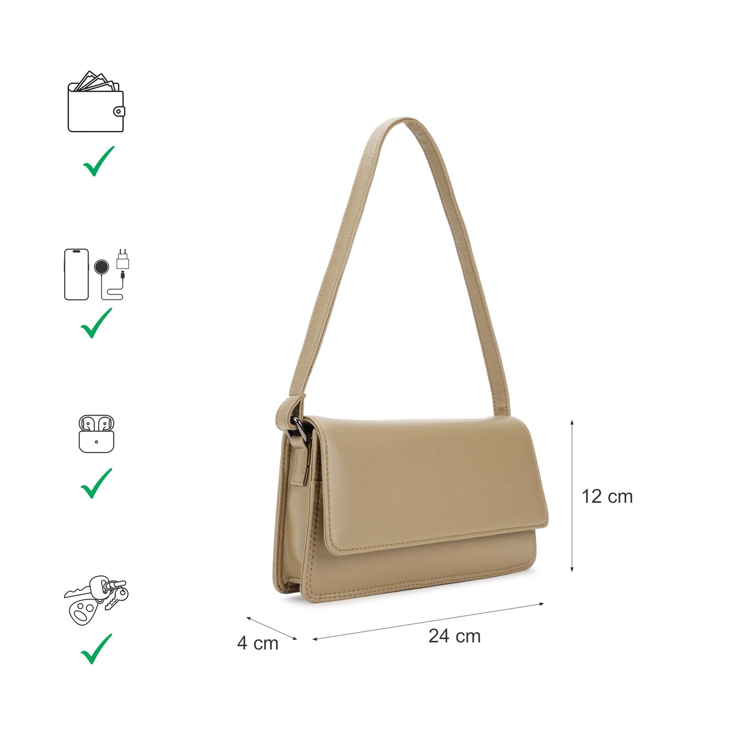Fastrack Olive Flex Shoulder Bag | Faux-Leather Women’s Bag | Shoulder Bag For Casual Carry