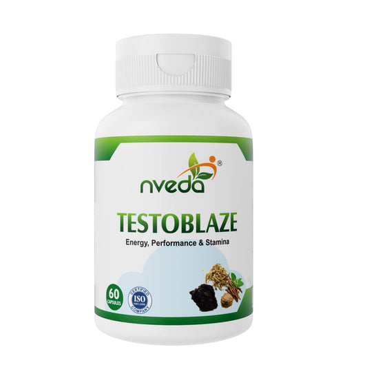Nveda Testoblaze Testosterone Booster for Men | Muscle Growth, Strength, Energy & Stamina Supplement | Shilajit, Ashwagandha, Safed Musli & Tribulus | Men Vitality & Performance Support | 60 Veg Capsules