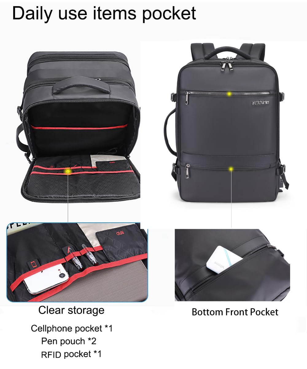Arctic Hunter Travel Backpack 17.3 inch Laptop Compartment 35L Expandable Design Toiletry Pouch 180° Opening Colthing Pocket 2 in 1 Convertible Bag