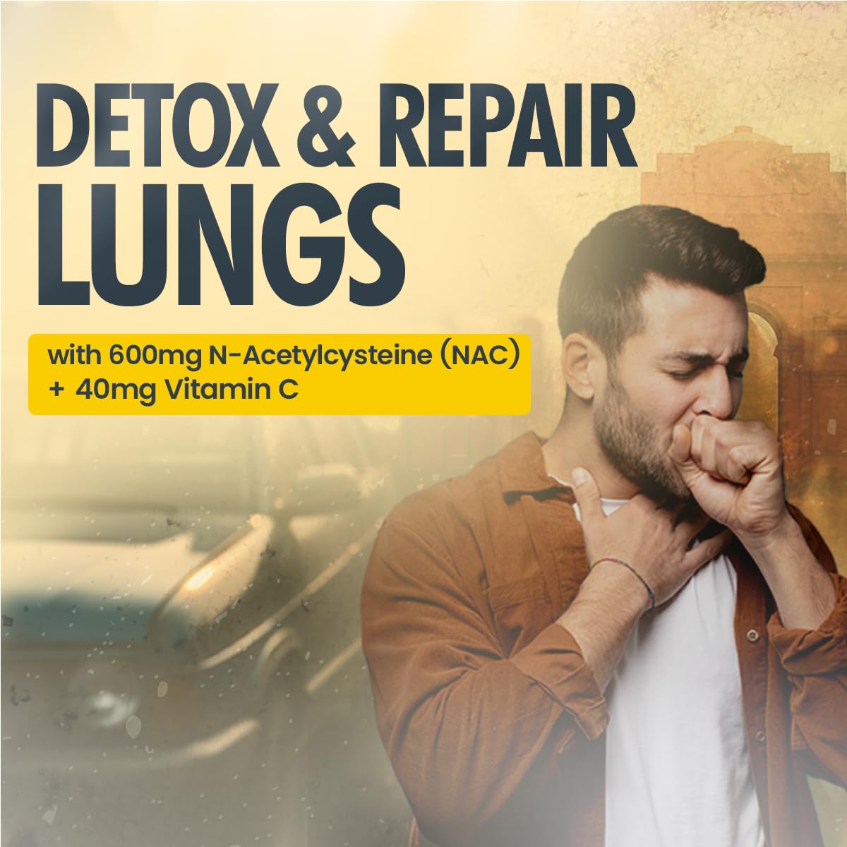 FAST&UP Detox Lung N-Acetylcysteine 600mg + Vitamin C - Lung Protective Supplement, 10 Tablets – Respiratory & Lung Health - Strawberry Flavour