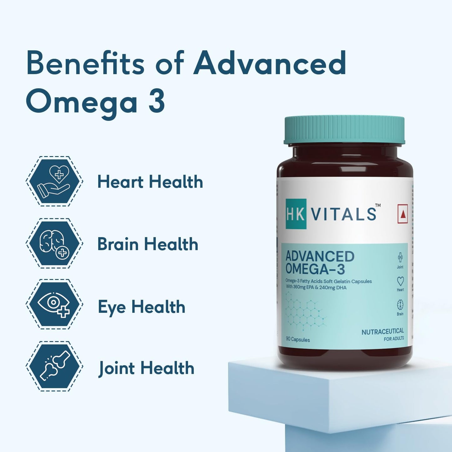 HealthKart HK Vitals Advanced Omega 3 (90 Capsules) | 1000mg Omega 3 with 360mg EPA & 240mg DHA, Double Strength Fish Oil | For Brain, Heart and Joint Health