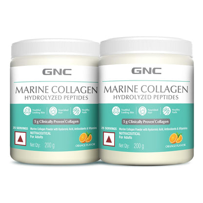 GNC Marine Collagen|200 Gm|Type 1 & Type 3 Collagen|Hydrolyzed Peptides |Hyaluronic Acid|Biotin |Vitamin C &E |Grape Seed Extract |Rosemary Extract |For Radiant & Youthful Skin,2 count,200 grams