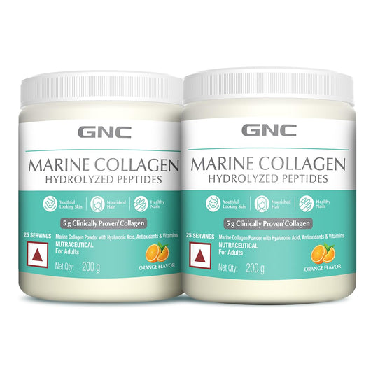 GNC Marine Collagen|200 Gm|Type 1 & Type 3 Collagen|Hydrolyzed Peptides |Hyaluronic Acid|Biotin |Vitamin C &E |Grape Seed Extract |Rosemary Extract |For Radiant & Youthful Skin,2 count,200 grams