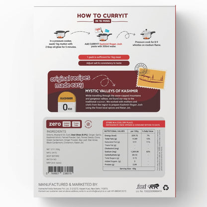 CURRYiT Kashmiri Rogan Josh Curry Paste 250g | Ready to Cook in 15 mins | Serves 6 | Just add Fresh Mutton, Chicken, Meat, Fish | Made with Ghee | No Preservatives | Eat with Khameeri Roti | Indian Masala Gravy