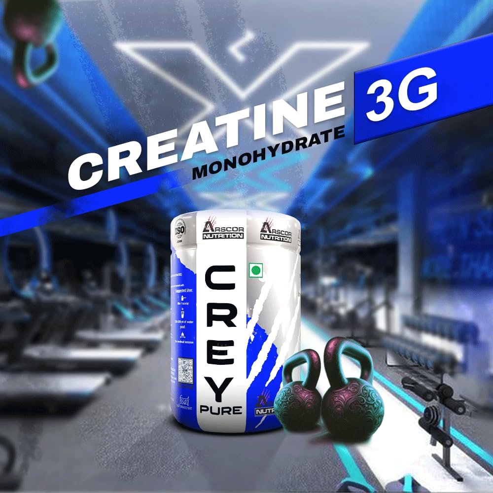 Arscor's Creypure Pure Creatine Monohydrate Powder – Creatine Powder, Pre Workout & Gym Supplement, Non-GMO & Gluten-Free (300g, Mango)