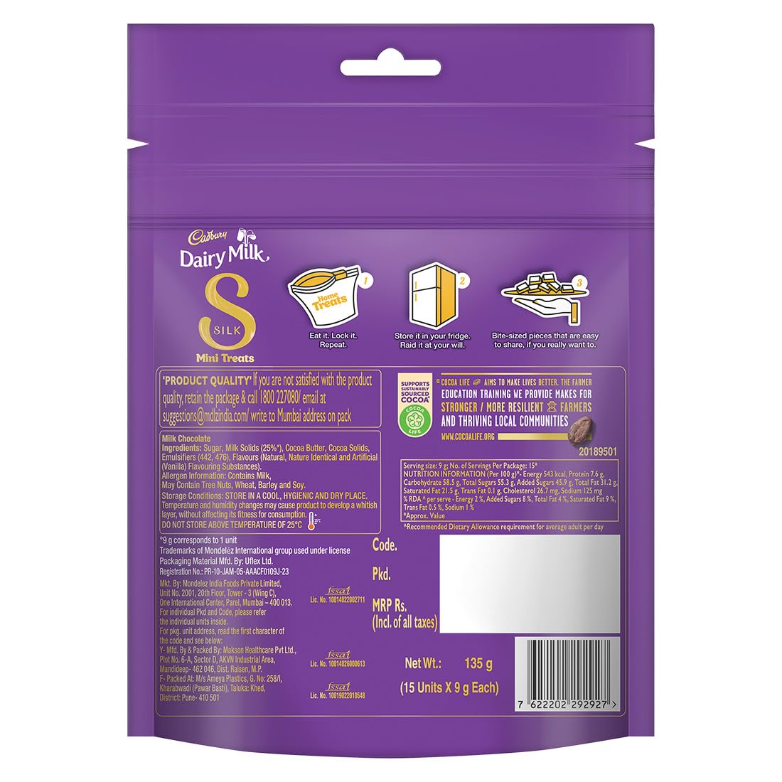 Cadbury Dairy Milk Silk Mini Treats Chocolate Bar, 135 g