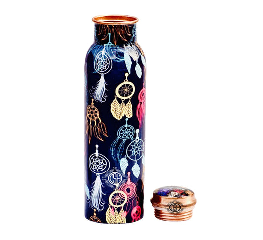 DSH Copper Bottles for 1 Litre Printed with Modern Art, Travelling Purpose Bottles, Yoga Ayurveda Healing, 1000 ML (Design SM11)