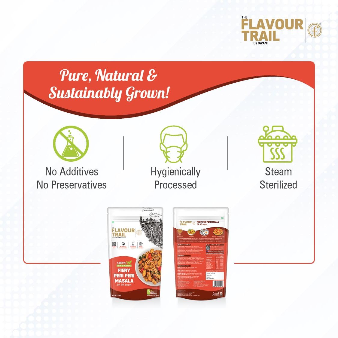 Pure & Natural - Fiery Peri Peri Masala 100g | Spicy Peri Peri Seasoning | No Preservatives | No Artificial Colours | Natural Ingredients | For Fries, Chicken, Popcorn