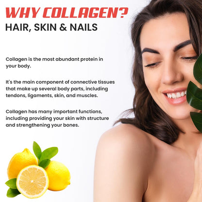 NATURYZ Marine Collagen Skin X5 for Women & Men | Premium Collagen Peptides | Power of 5 Blends | Hyaluronic acid, Biotin & Vitamin E | Supports Skin Radiance, Healthy Hair, Nails, Bone & Joints – 240g(Lemon Flavour)