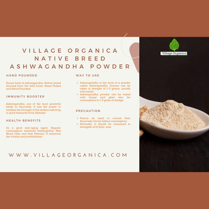 Village Organica Ashwagandha Powder 100g | Authentic Hand-Pounded Witha- image 2