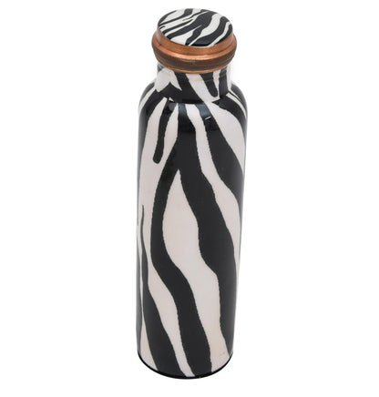 OGGN Zebra Printed Copper Water Bottle, Durable & Rust Proof Tamba Bottles for Drinking, Anti-Oxidant Material, Single Walled Perfect Stylish Office Carrying Bottles - 1000 Ml